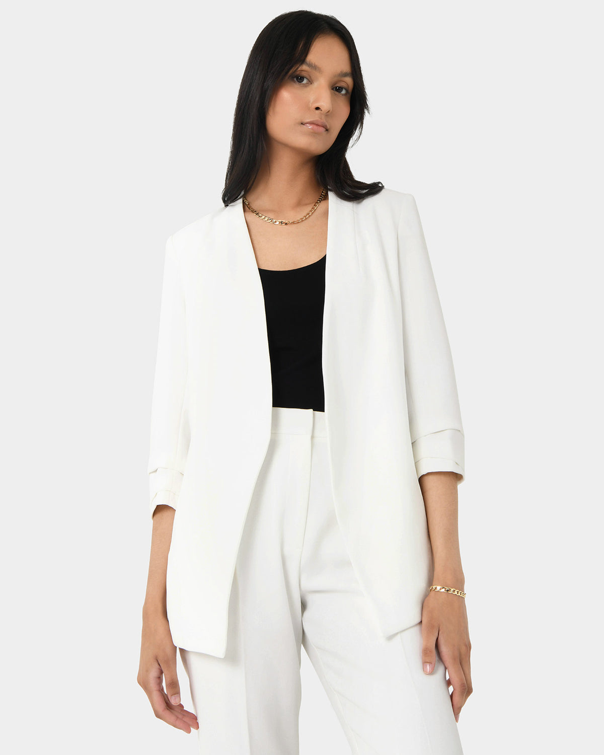 Carter 2 Collarless Blazer in ivory — close-up view