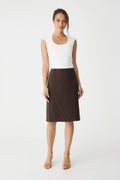 Soho Scoop Neck Top in Cloud, front view worn tucked into a brown midi skirt