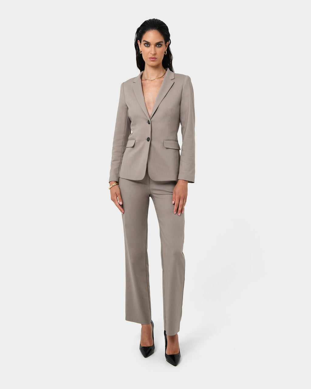 Lauren Single Breasted Jacket in stone — full-length view