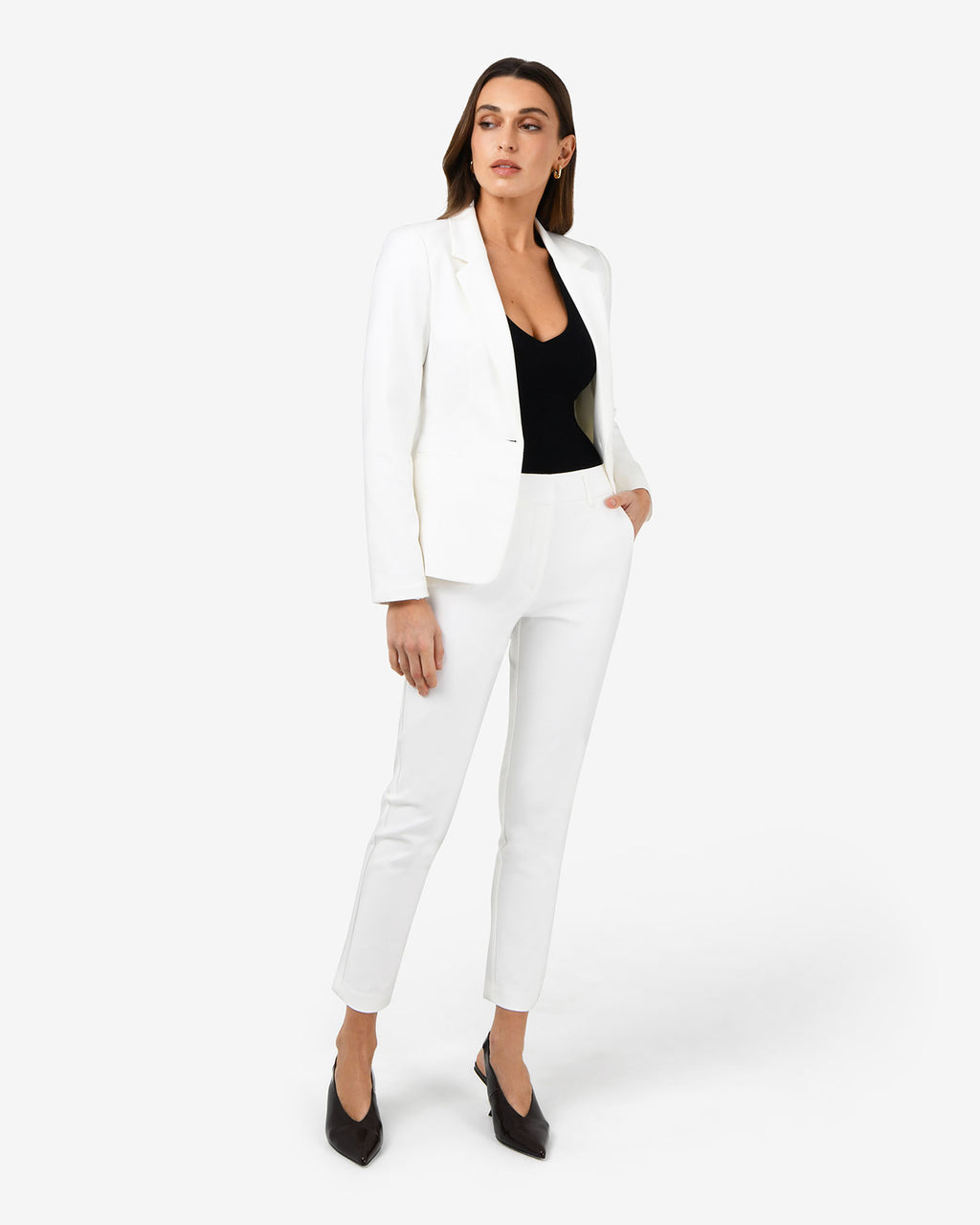 Safira High-Waist Trousers in ivory — full-length view 3
