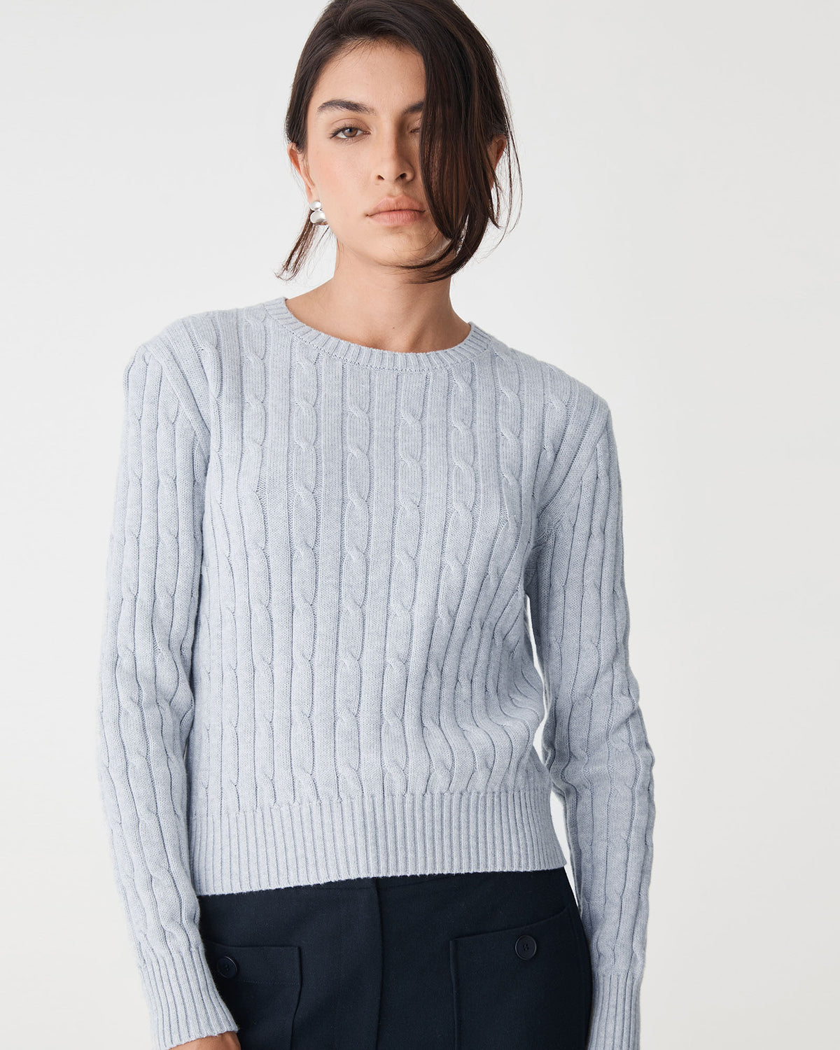 Juanita Cotton Cable Knit in ash marle — close-up view 2