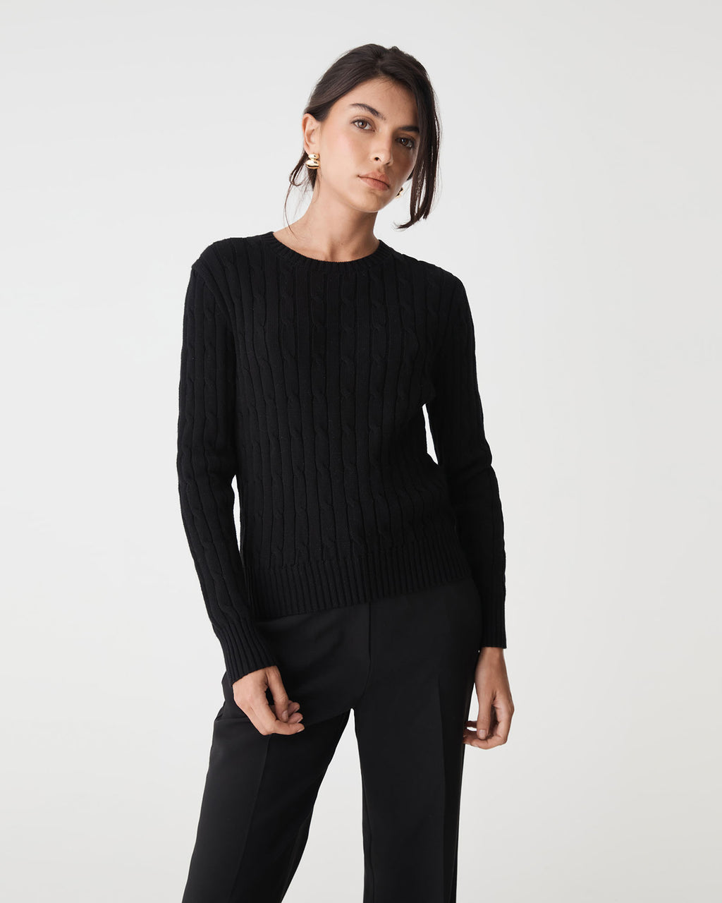Juanita Cotton Cable Knit in black — close-up view