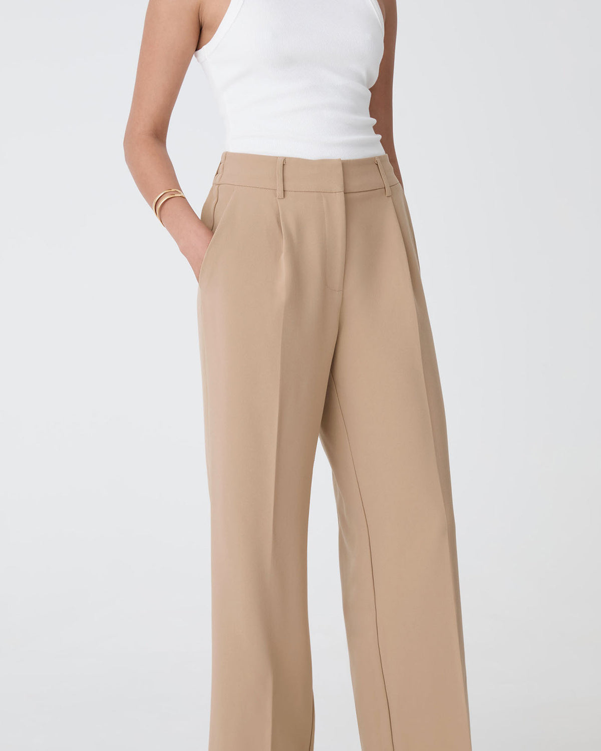 Nikki Tailored Elastic Pants in warm taupe — side view