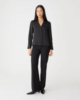 Lila V-Neck Satin Blouse in black — full-length view