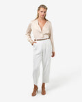 Lila V-Neck Satin Blouse in eggshell — full-length view