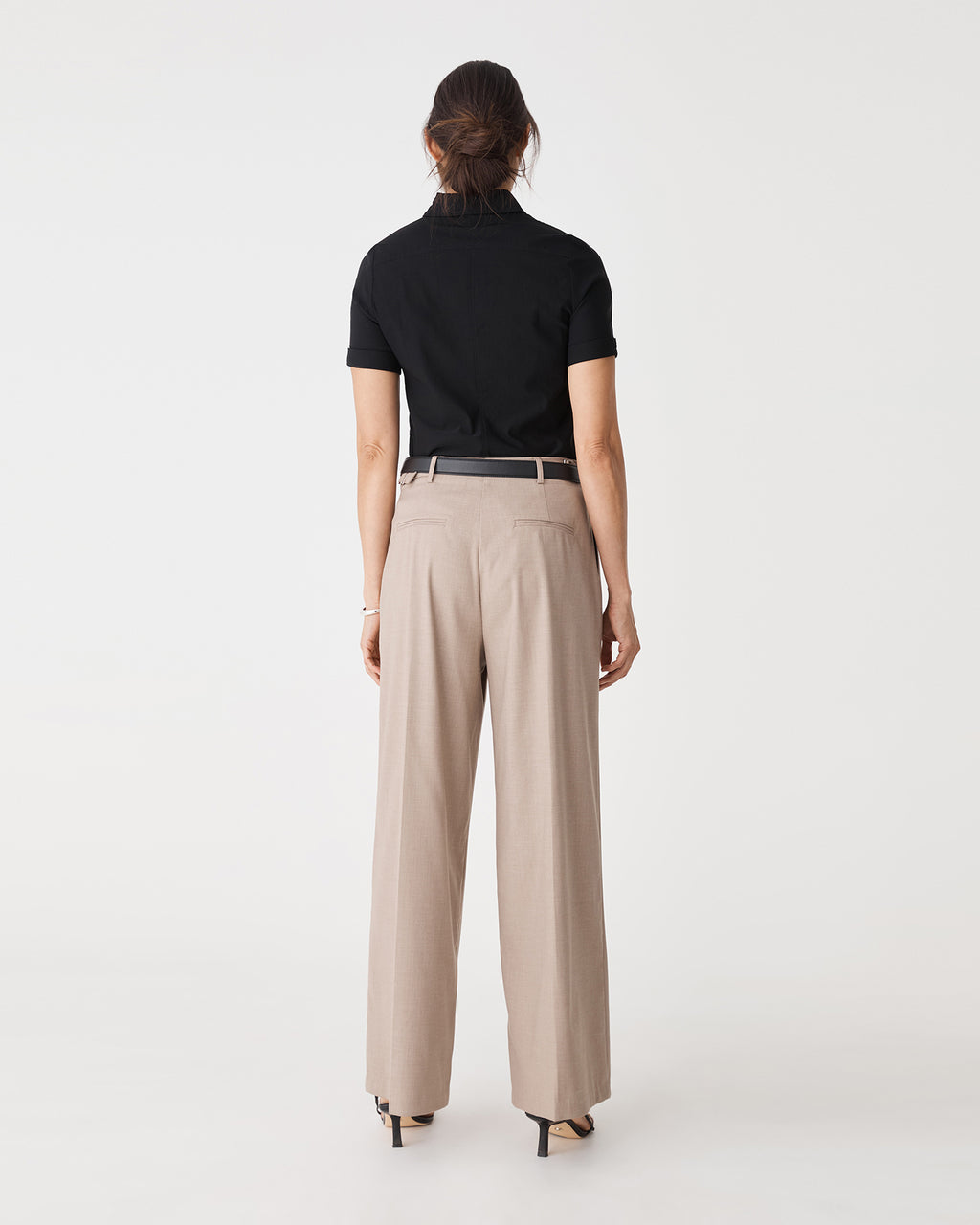 Back view showing the back yoke of the black Morgan Short Sleeve Cuff Shirt