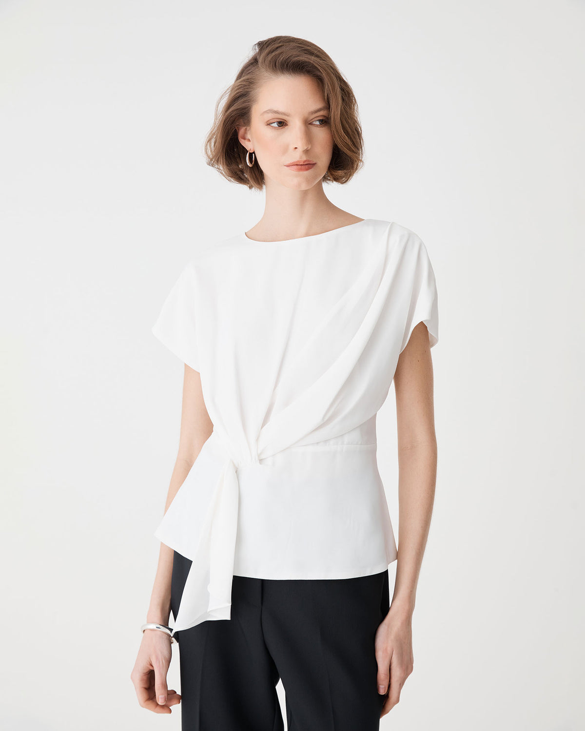 Athena Draped Top in ivory — close-up view