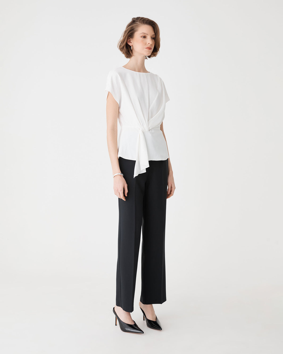 Athena Draped Top in ivory — side view