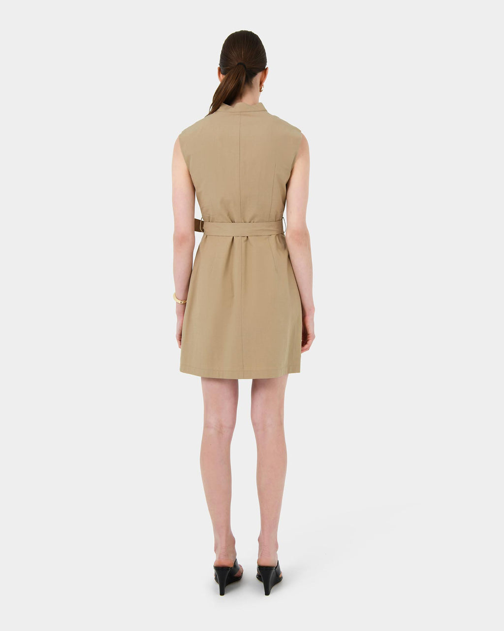 Kiran Utility Tie Dress in safari beige — back view