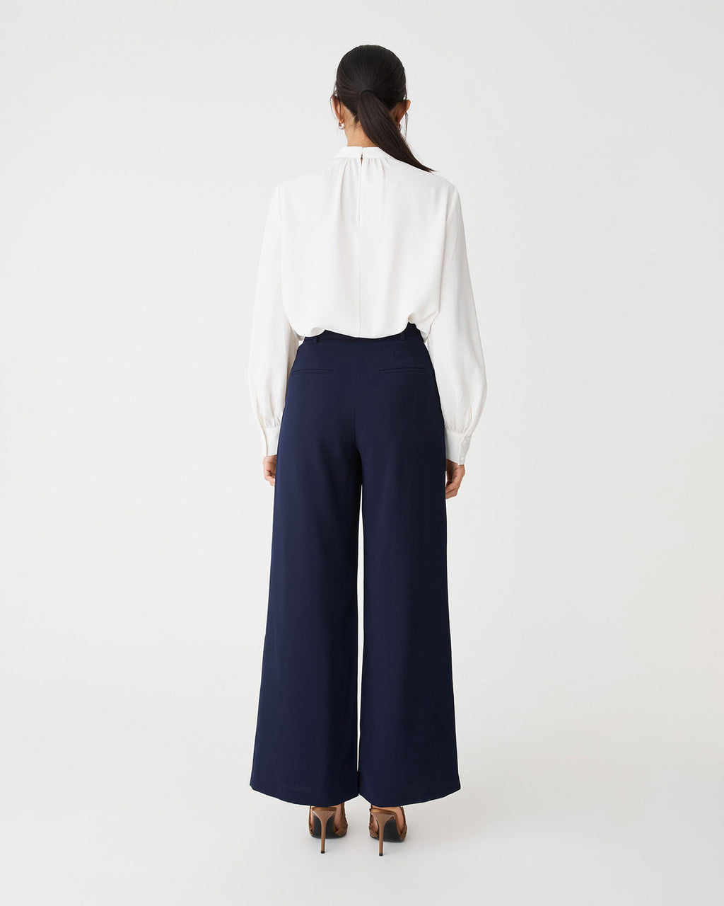 Rumy Wide Leg Tailored Pants in navy — back view