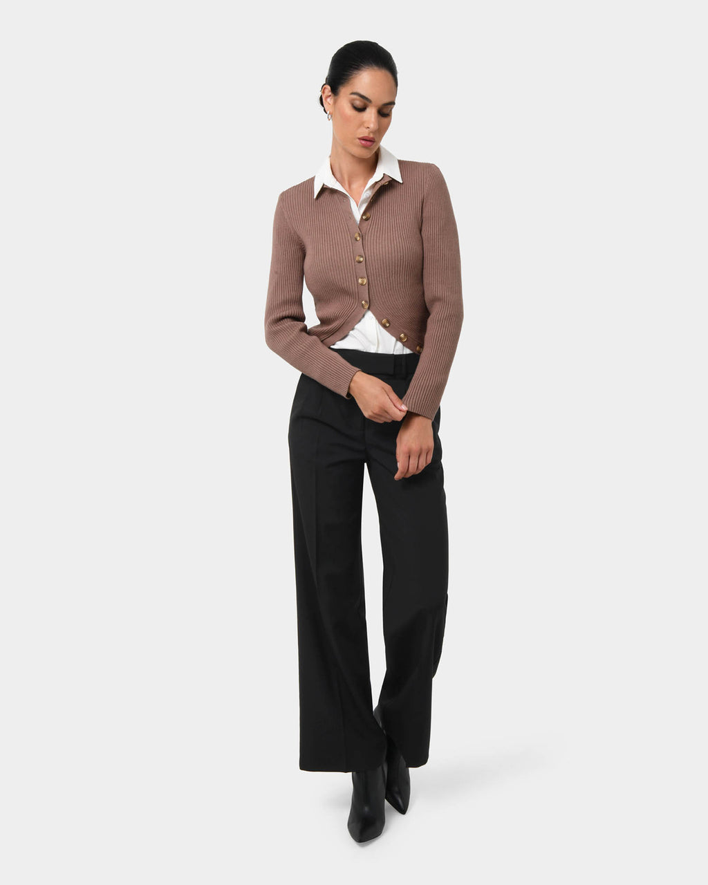 Amera Wide Leg Tailored Pants in black — full-length view 2