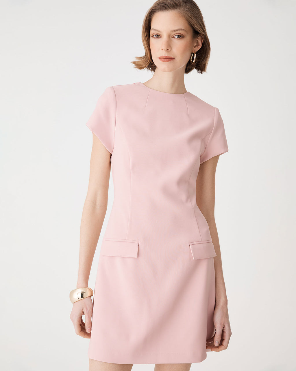Hannah Tailored Mini Dress in shell pink — fabric detail