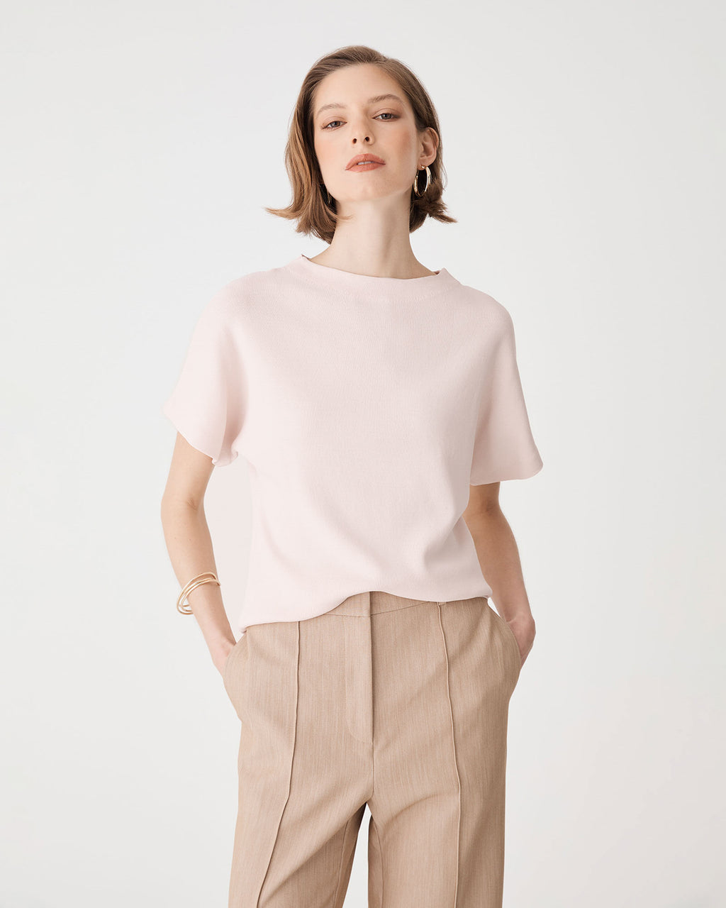 Jemma Relaxed Knit Top in blush pink — close-up view 2
