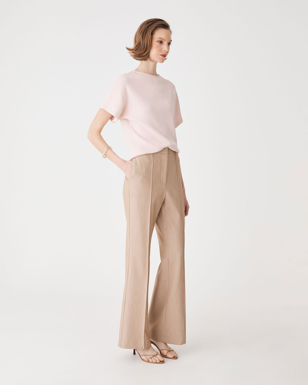 Jemma Relaxed Knit Top in blush pink — side view