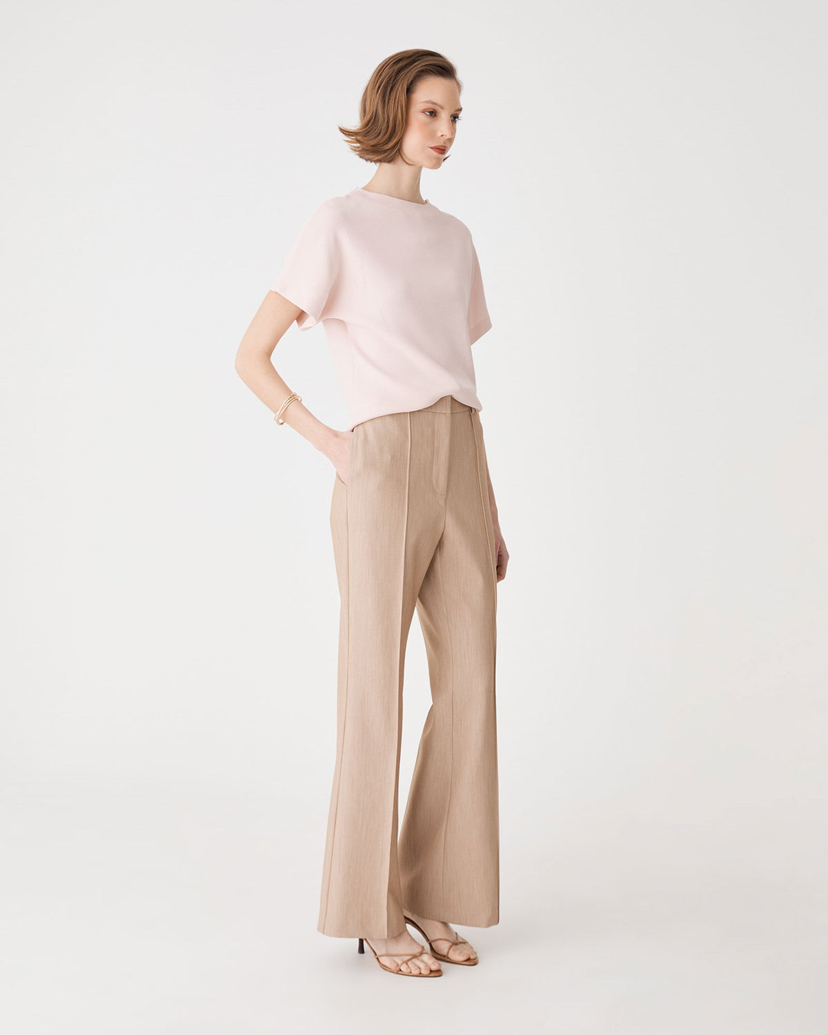 Jemma Relaxed Knit Top in blush pink — side view 2