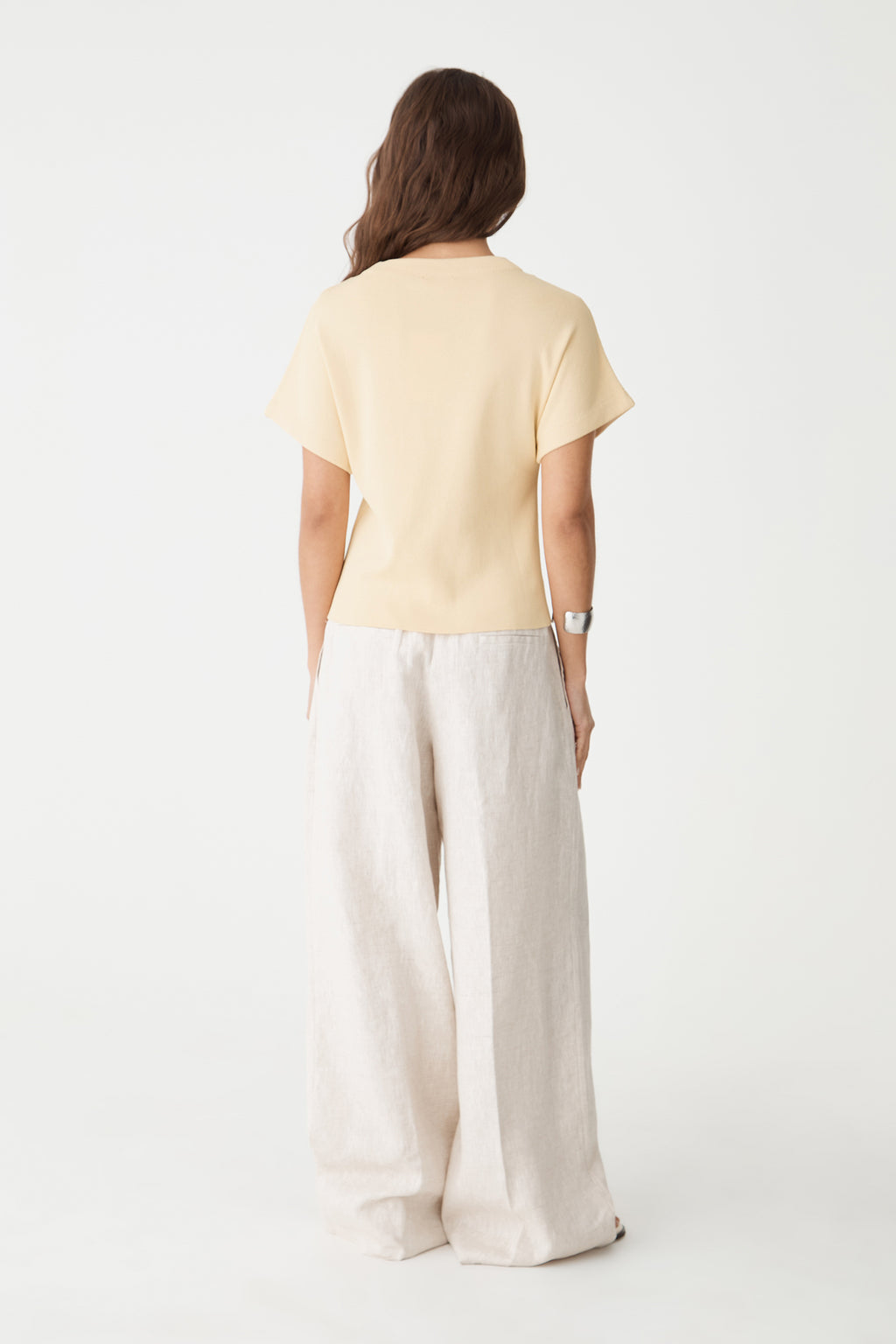 Back view of the butter yellow Jemma Relaxed Knit Top