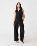 Milton Wide Leg Pants in black, front view worn with a black sleeveless shirt