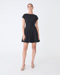 Darcy Short Sleeve Panel Dress in black — full-length view