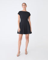 Darcy Short Sleeve Panel Dress in black — full-length view