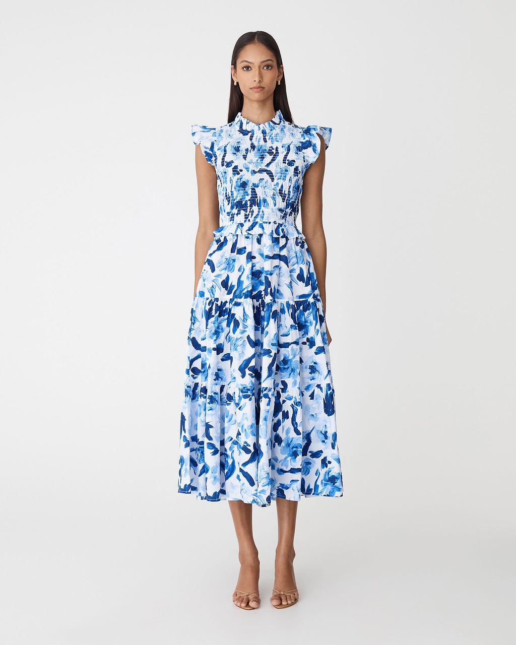 Georgia Cotton Poplin Dress in blue ivory — full-length view 2