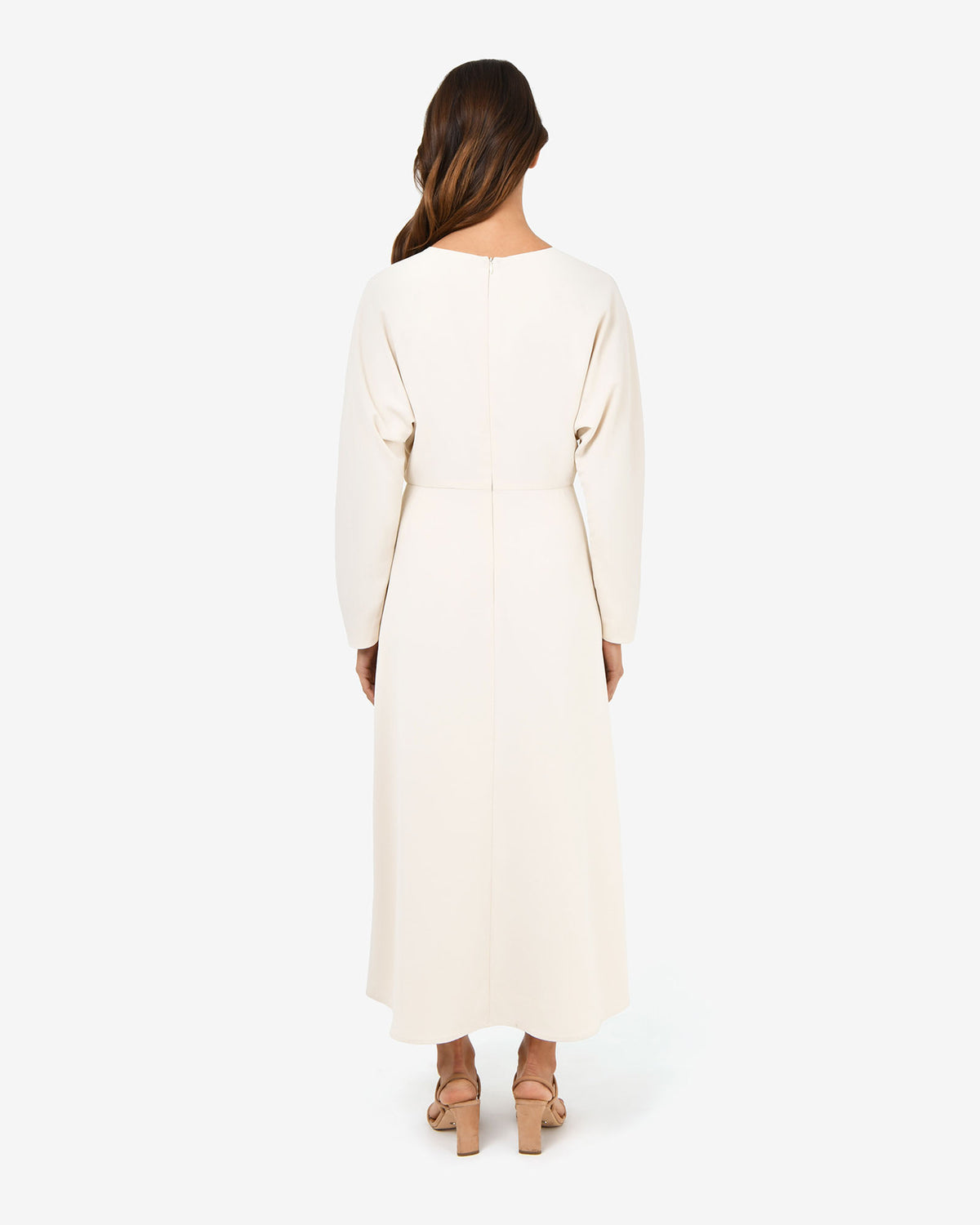 Karina Dolman Midi Dress in ecru — back view