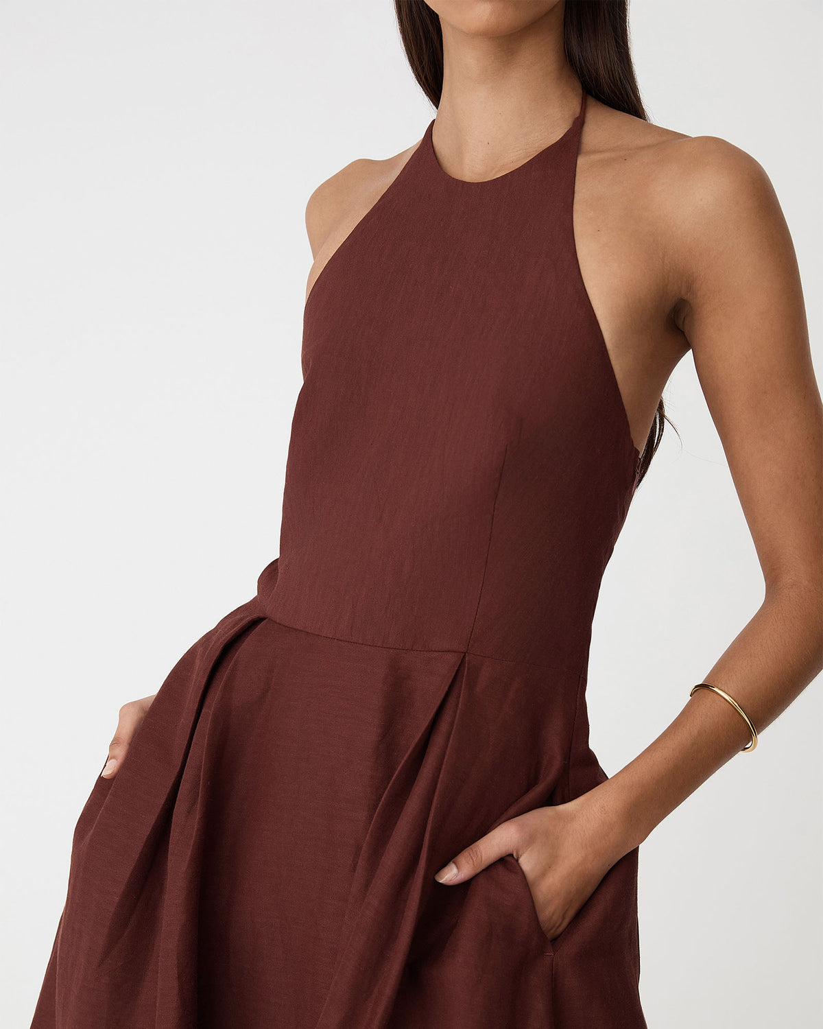 Lennie Halter Maxi Dress in brick — fabric detail