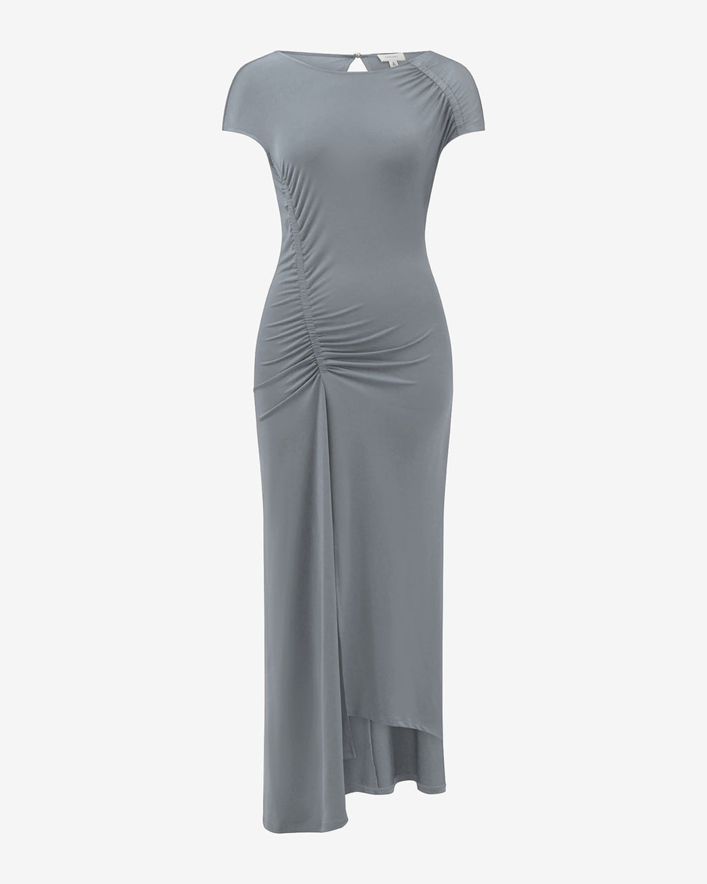 Kim Asymmetric Ruched Dress in pewter — product-only view