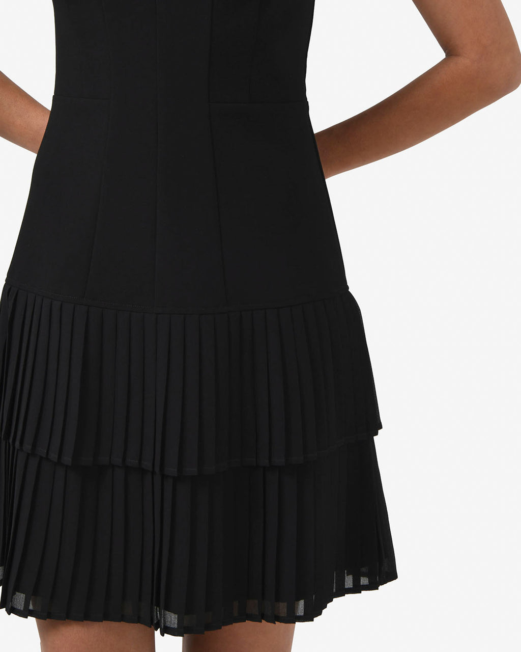 Francis Drop Waist Mini Dress in black — fabric detail