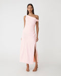 Afina One Shoulder Twist Dress in soft pink — full-length view