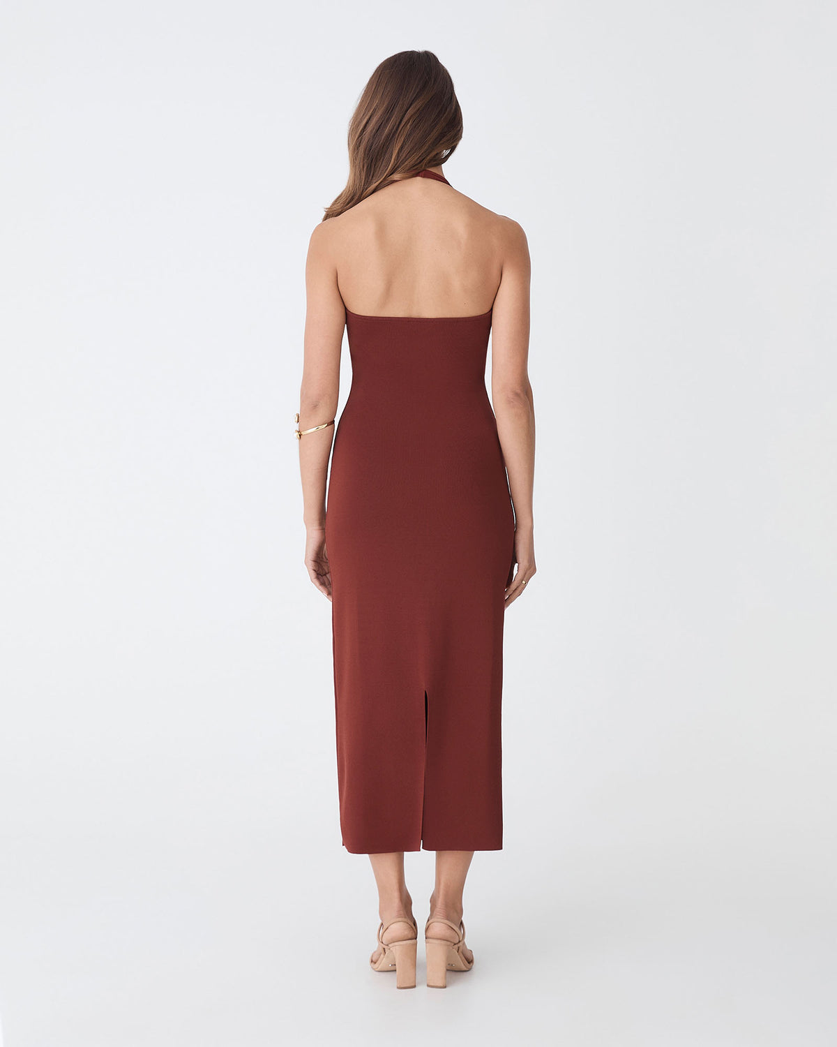 Jolin Halter Neck Rib Dress in brick — view 4