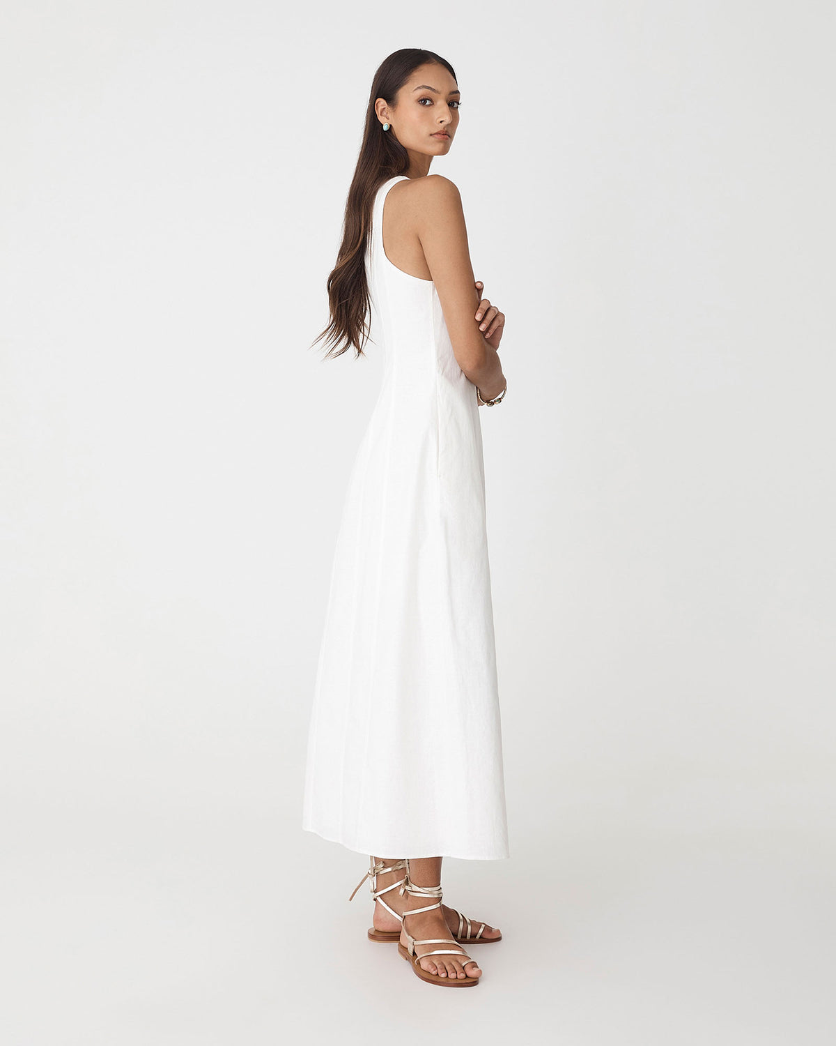 Tory Linen Blend Panel Dress in ivory — view 4