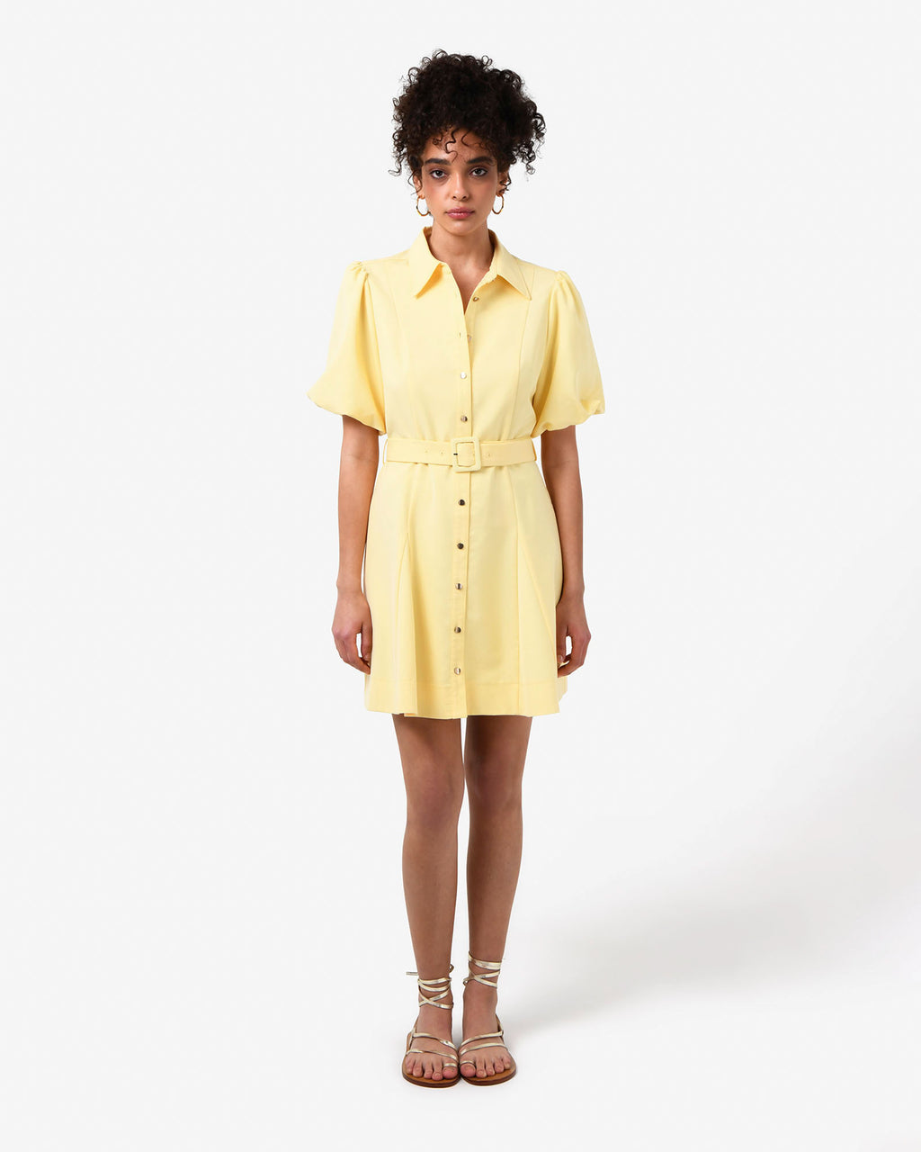 Amera Belted Mini Dress in banana — full-length view