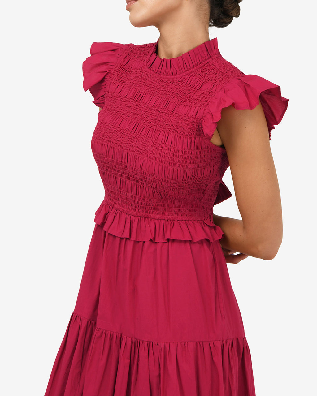 Gia Cotton Poplin Dress in crimson — fabric detail