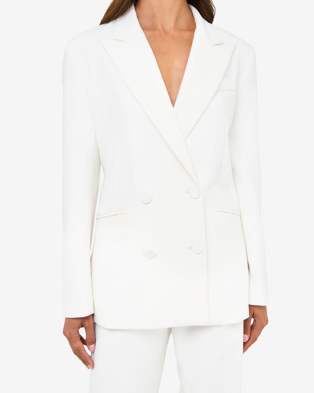 Nikki Double Breasted Blazer in ivory — close-up view 2