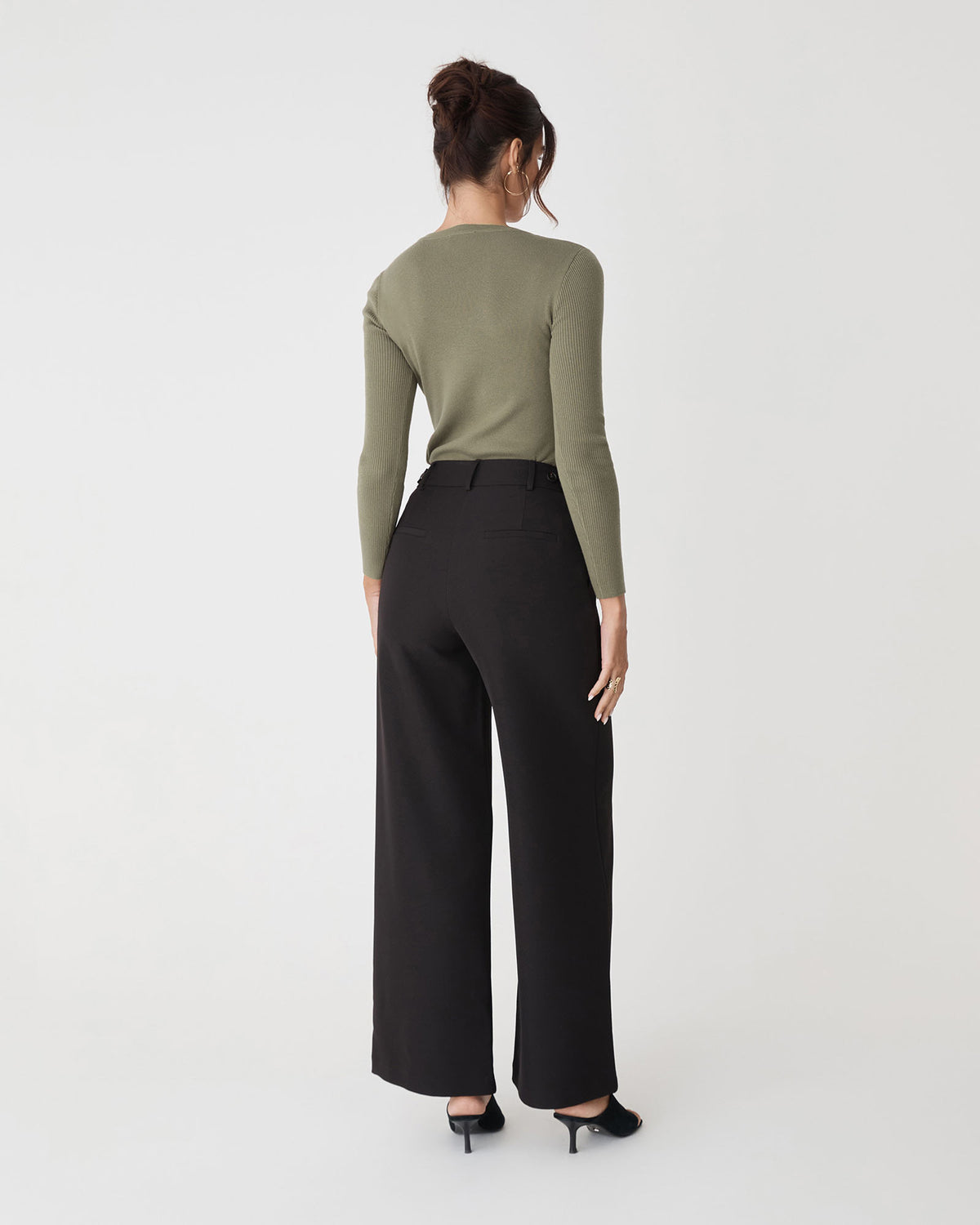 Vicky V-Neck Knit in olive leaf — back view
