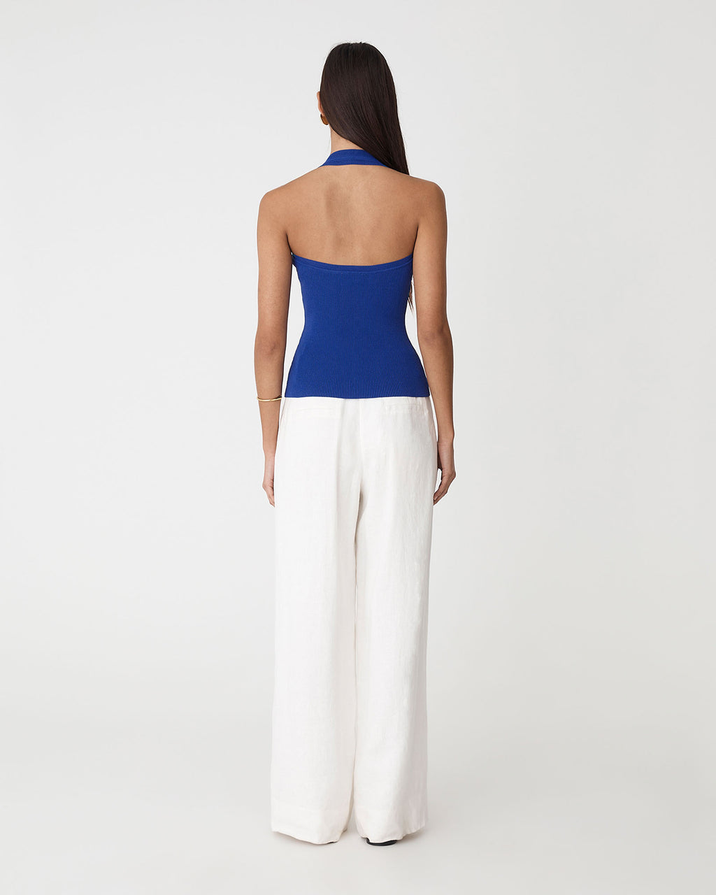 Chantell Halter Knit Top in cobalt — back view