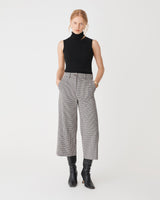 Flynn Wide Leg Culottes in beige check — full-length view