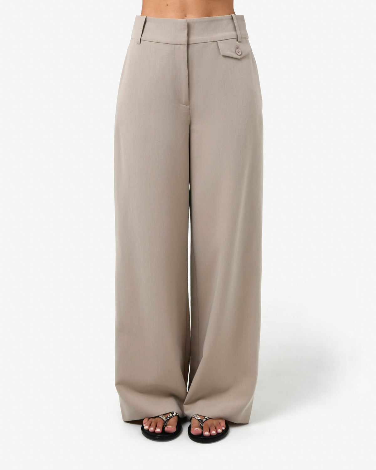 Milton Wide Leg Pants in khaki — close-up view