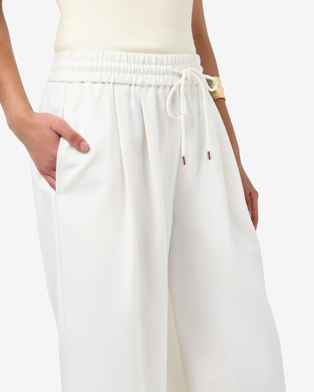 Amera Elastic Waist Pants in tofu — fabric detail
