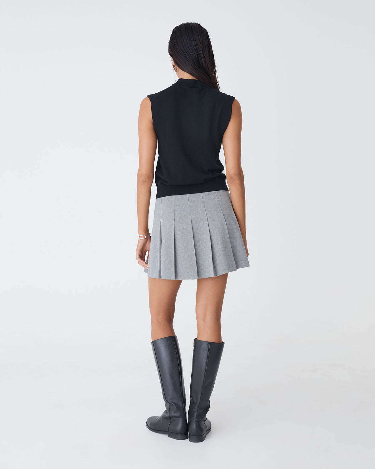 Kris Pleated Mini Skirt in grey check — back view