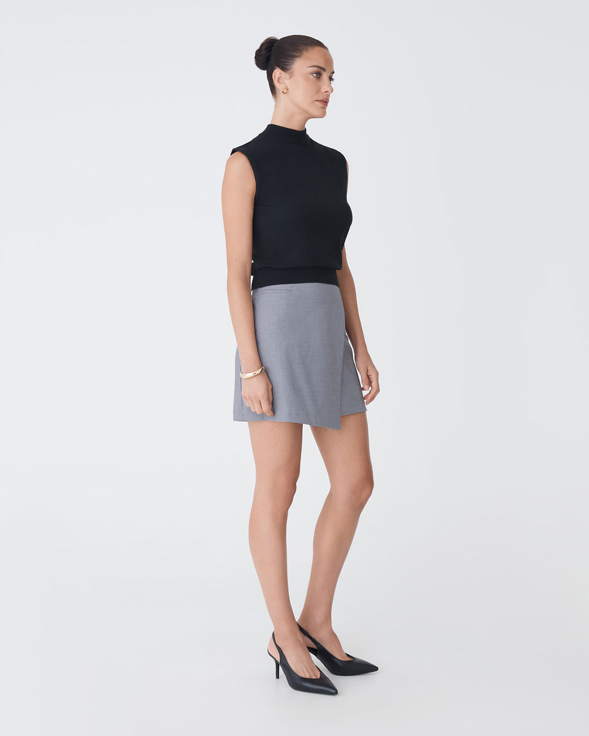 Aaria Asymmetric Skirt in steel — side view