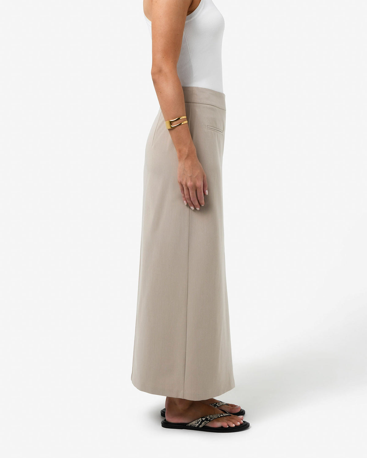 Milton Split Front Skirt in khaki — side view