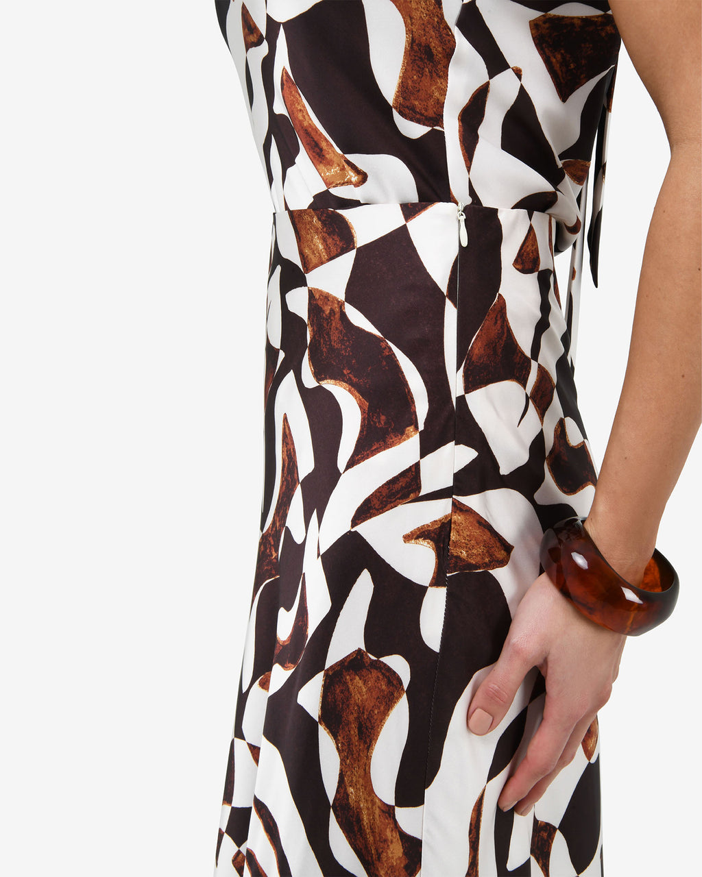 Hazel Printed A-line Skirt in brown retro — fabric detail