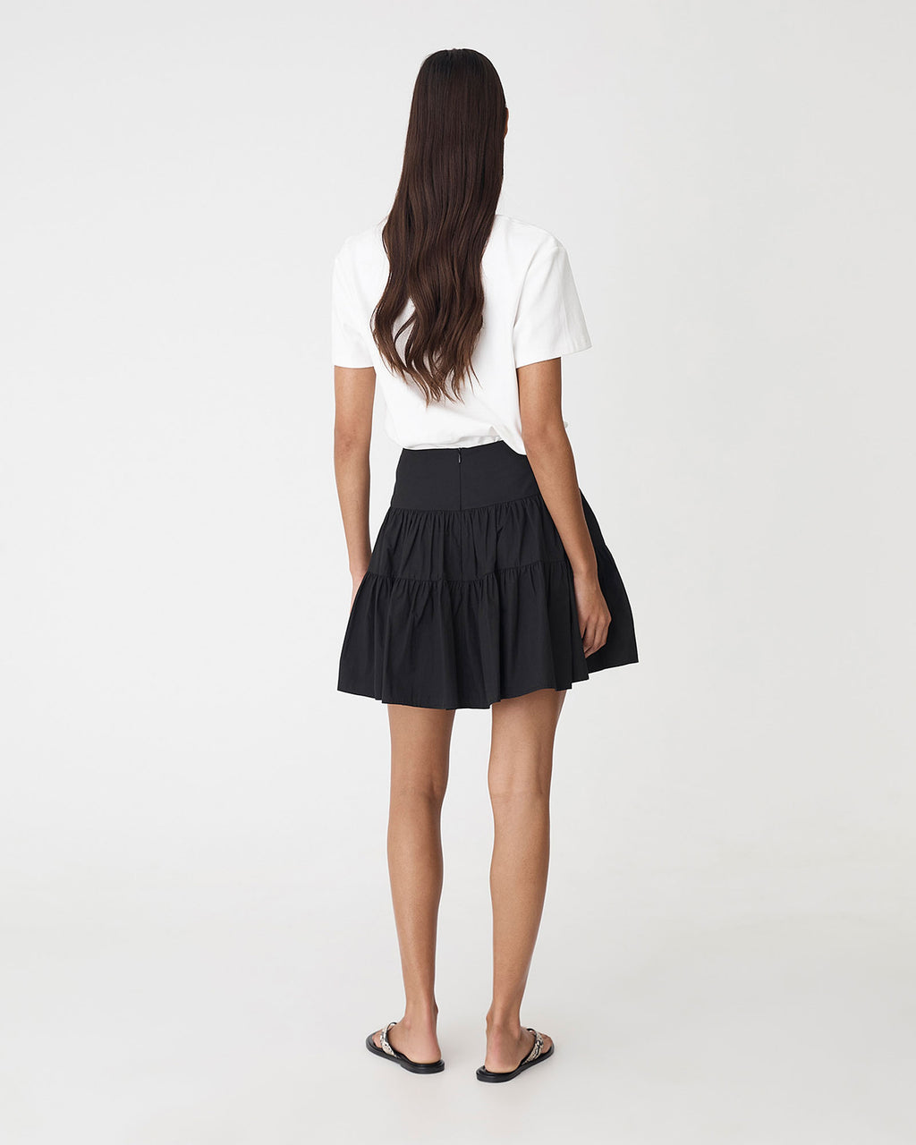 Montana Tiered Mini Skirt in black — back view
