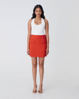 Kinsley Tailored Mini Skirt in vermilion — full-length view