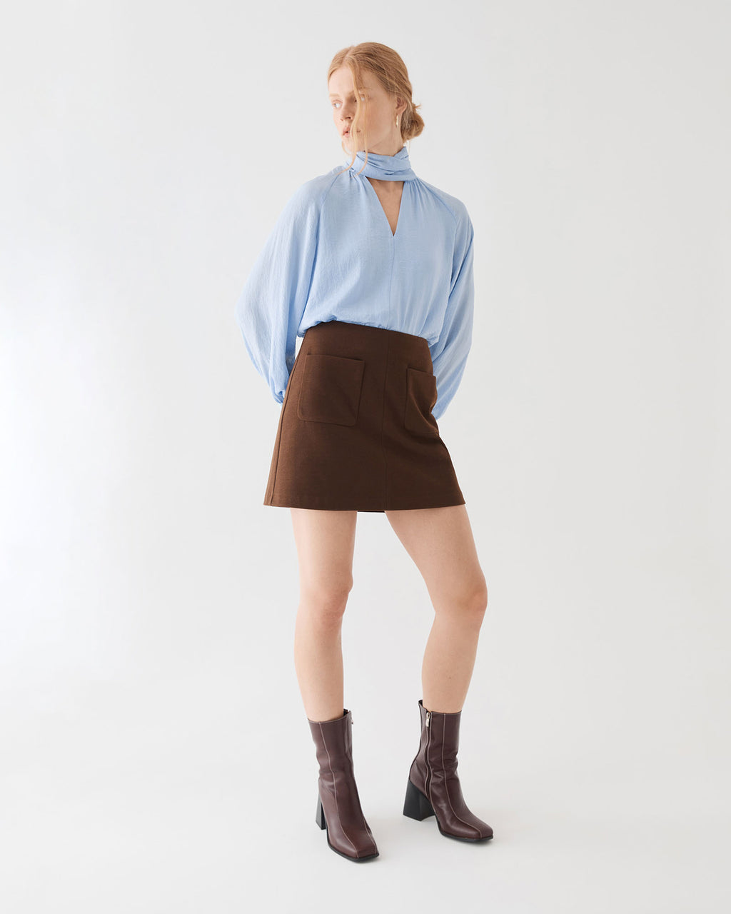 Sienna Pussybow Blouse in sky blue — side view