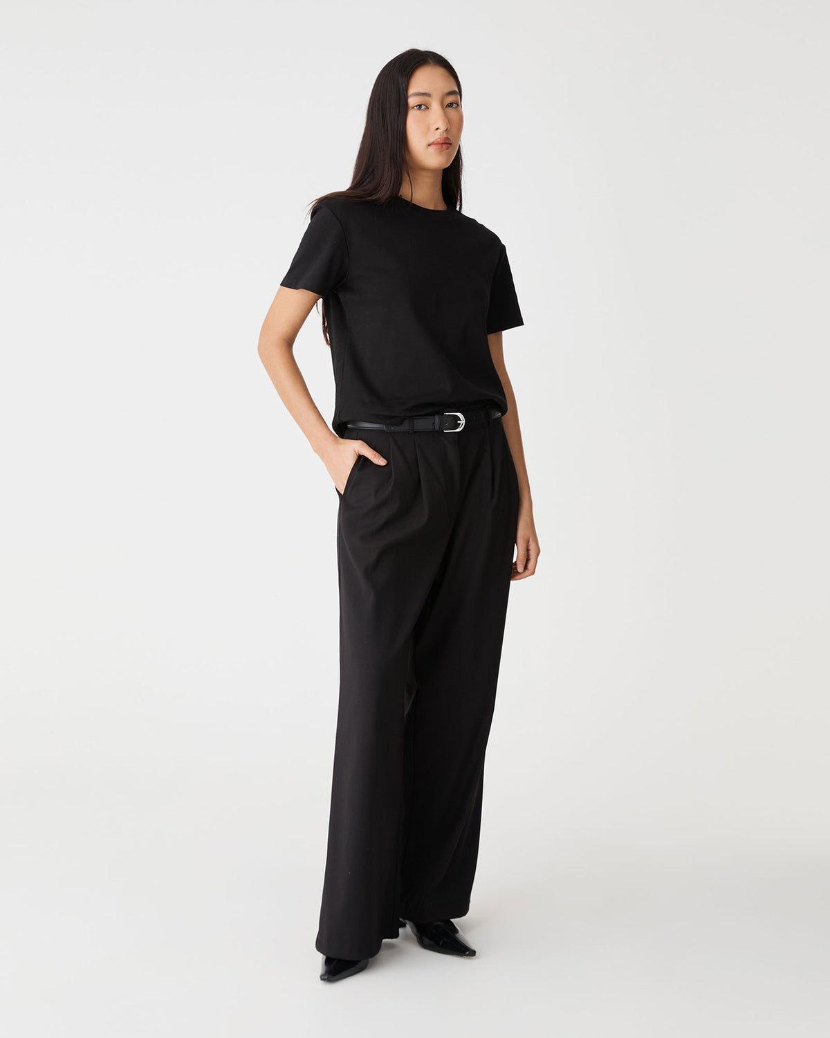 May Relaxed Cotton T-shirt in black — full-length view