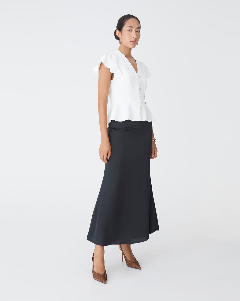 Carissa Gathered Sleeve Top in white — side view