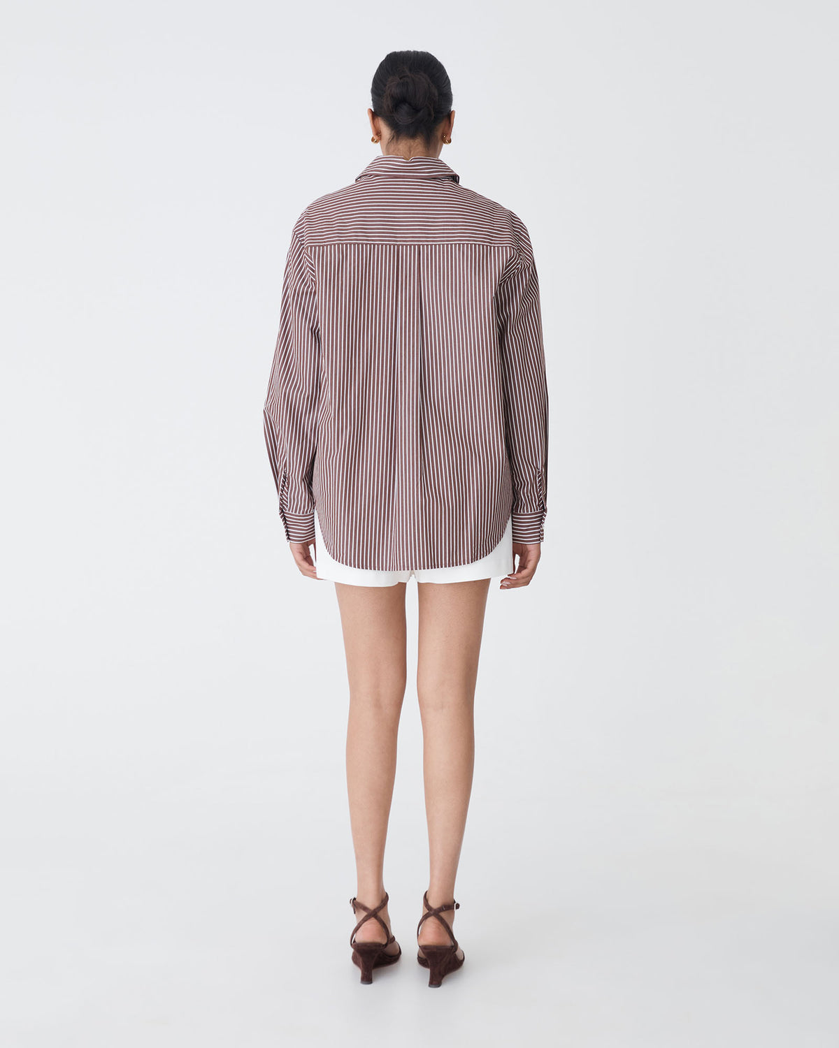 Samara Cotton Striped Shirt in chocolate stripe — back view