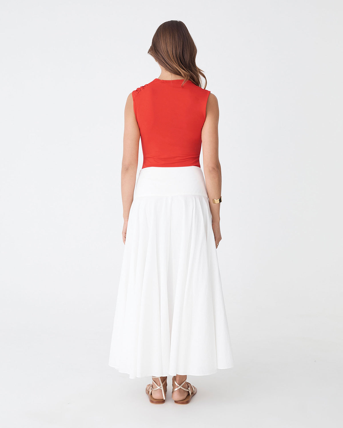 Kirsty Bamboo Ruched Top in vermillion — back view